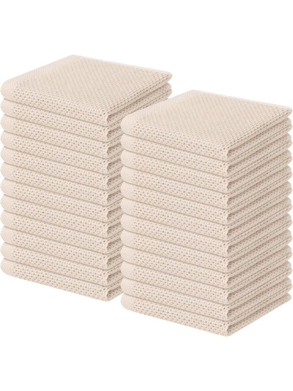 100% Cotton Waffle Weave Kitchen Dish Cloths, 24-Pack, Soft & Absorbent, Beige